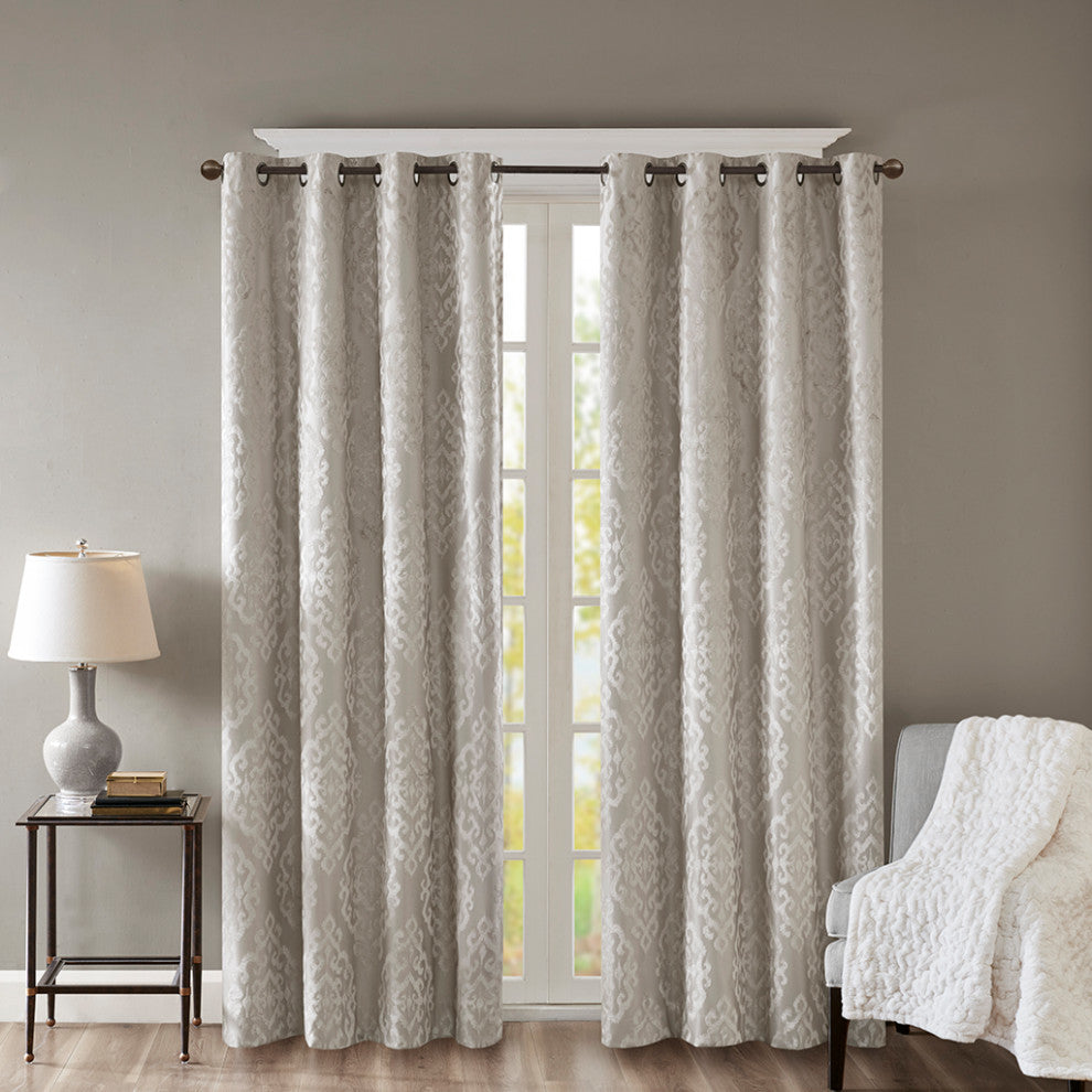SunSmart Mirage Knitted Jacquard Damask Total Blackout Grommet Top Curtain Panel
