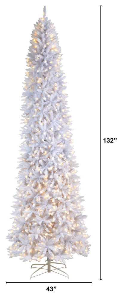 T3365 11 Slim White Artificial Christmas Tree With 950 Warm White LED Lights