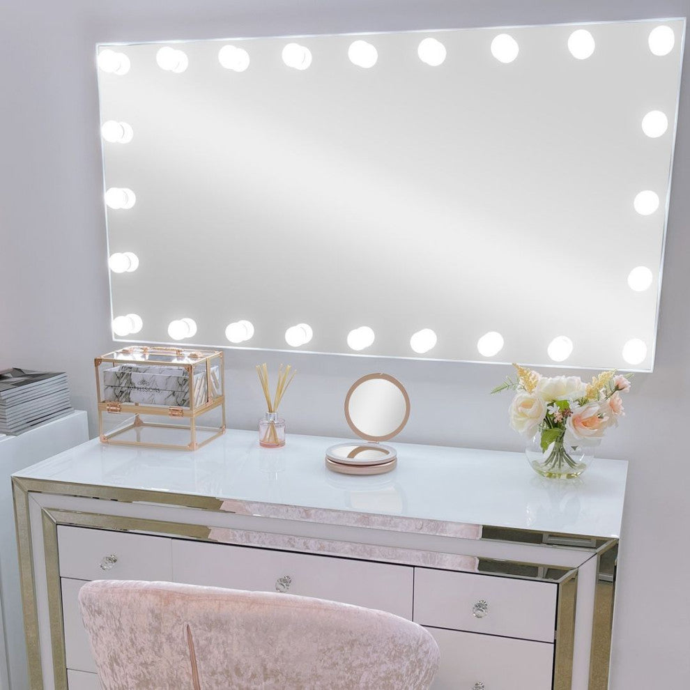 Hollywood Glow Panorama Extra Wide Vanity Mirror, Glossy White, Frosted Led