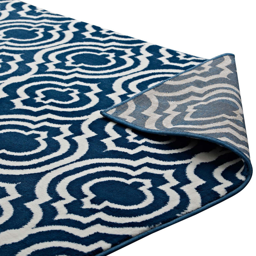 Moroccan Blue and Ivory Frame Transitional Moroccan Trellis 8x10 Area Rug