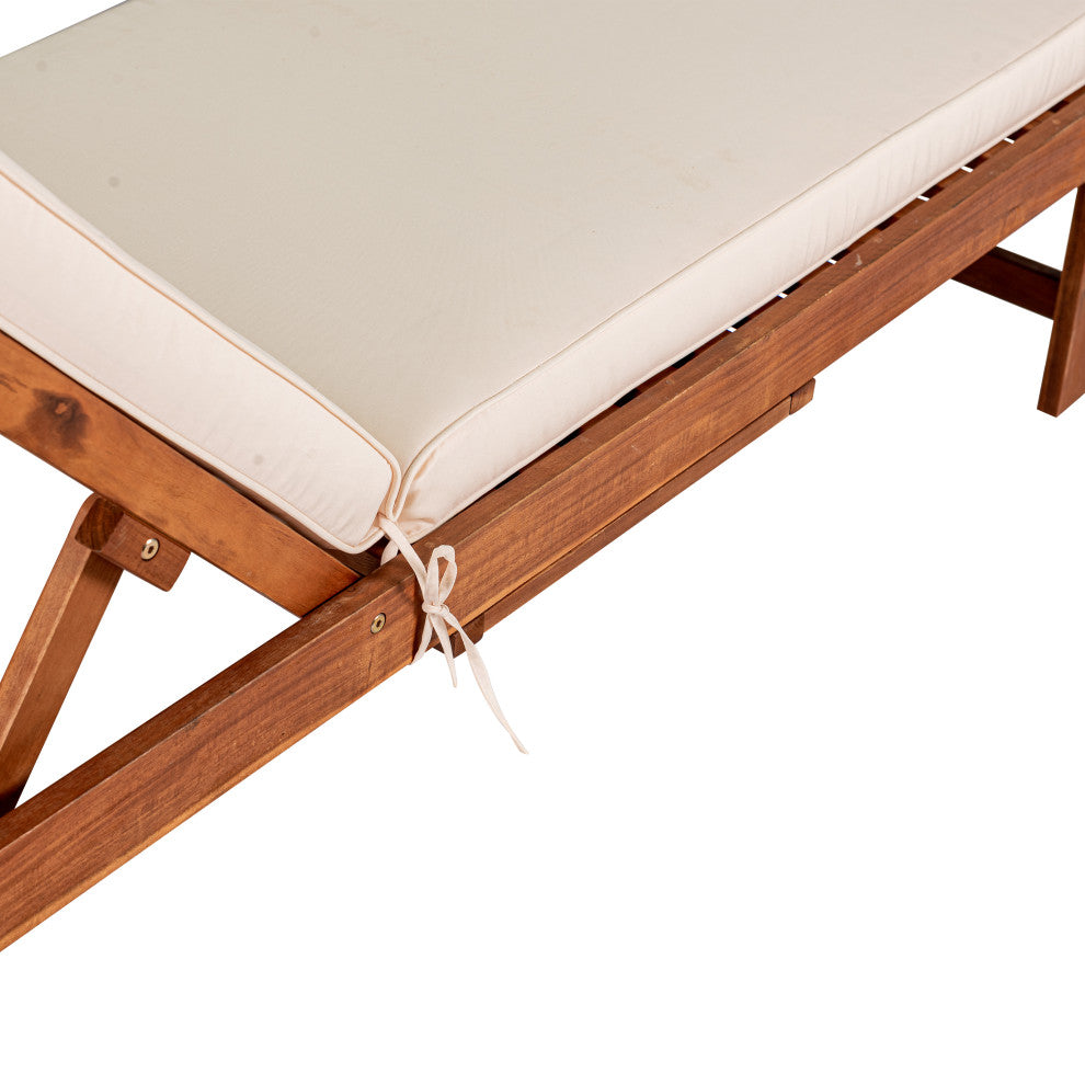 Seabrook 69"x24" Outdoor Acacia Lounger With Cushion, 5-Position, Light Brown