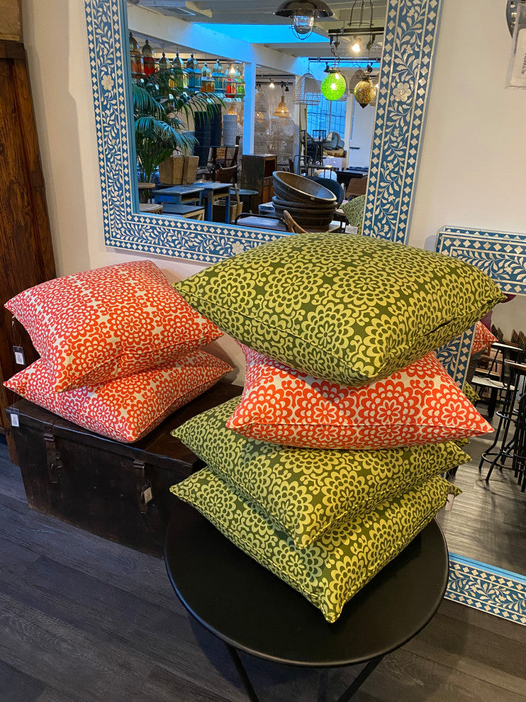 Green Flower Print Down Pillow