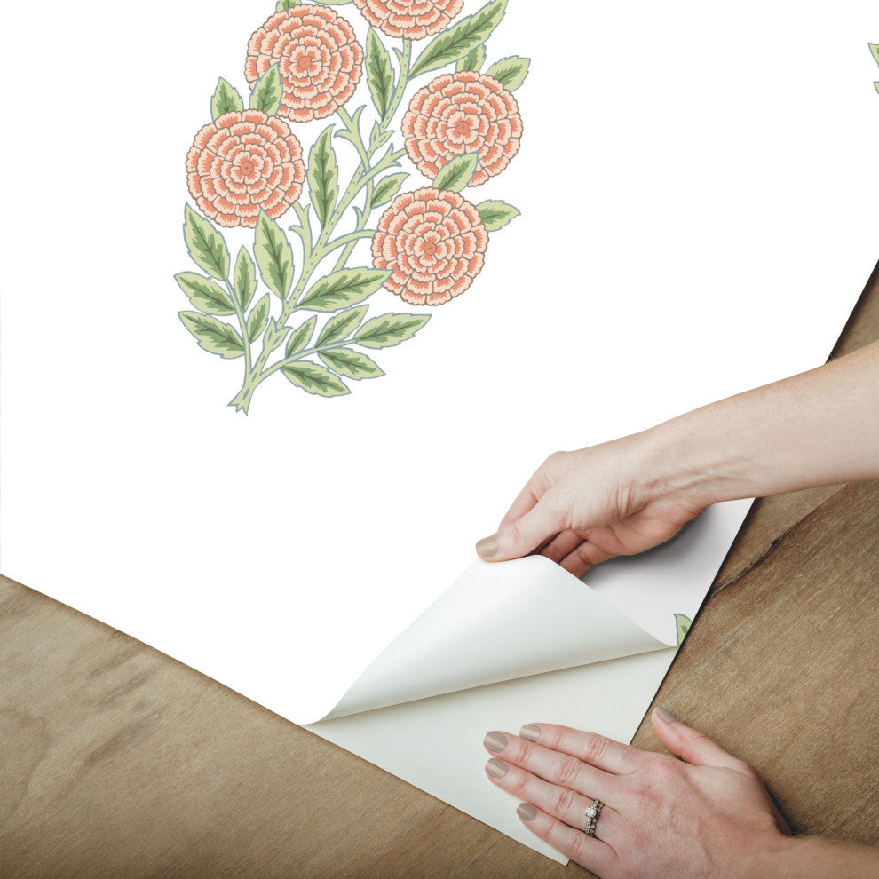 Coral Dutch Floral Peel and Stick Wallpaper Pink By Roommates