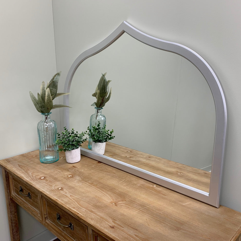 Pescara Framed Mantel Mirror, Teardrop Cathedral, 38.4"x27.4", Silver Spray