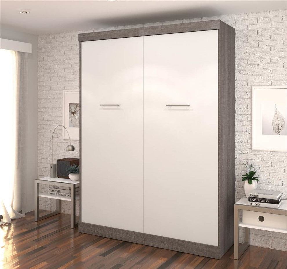 Bestar Nebula By Bestar Queen Wall Bed, Bark Gray And White