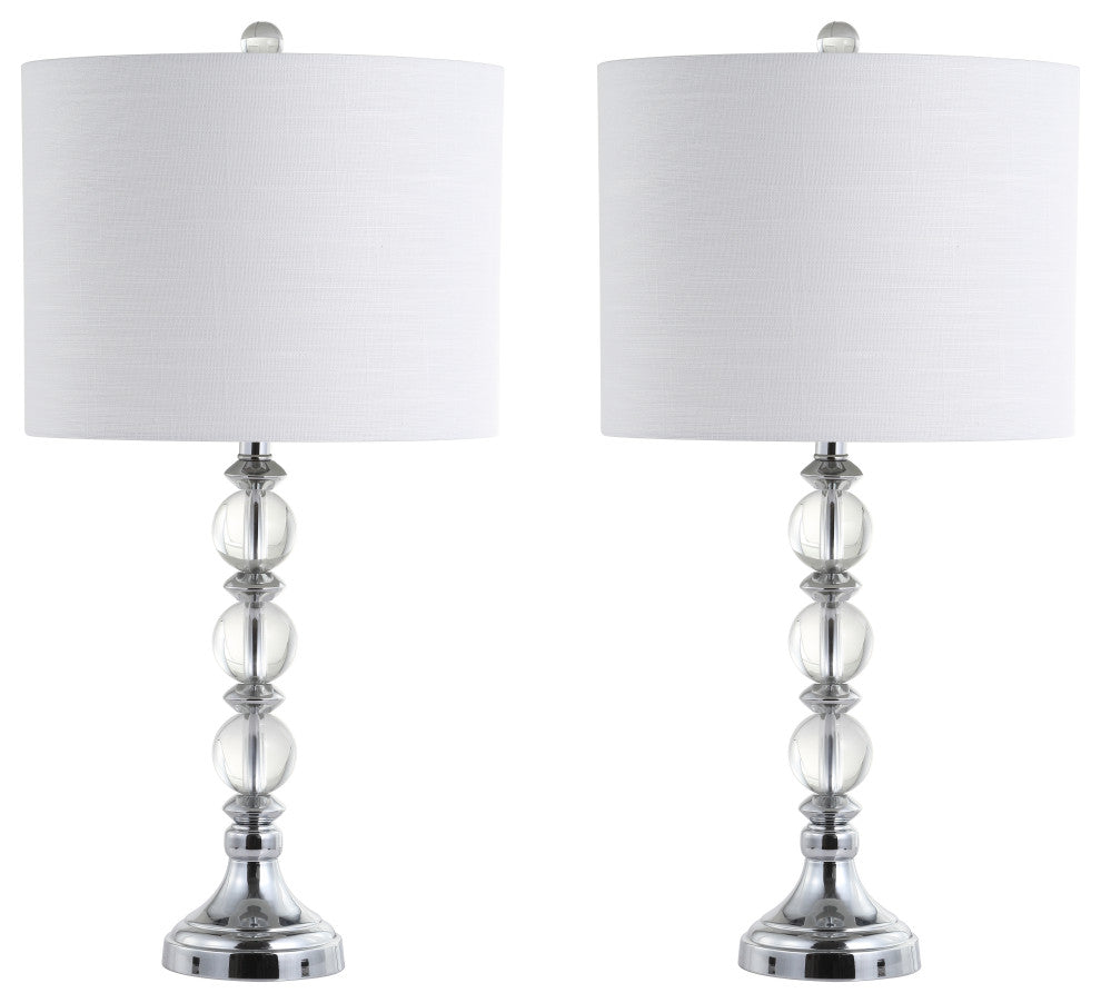 Paul Crystal and Metal LED Table Lamp, Clear and Chrome, Set of 2, 26"