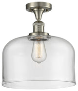 X-Large Bell 1-Light Semi-Flush Mount, Brushed Satin Nickel, Clear