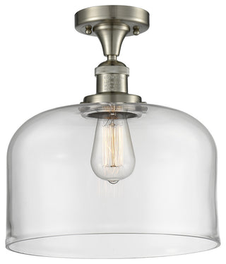 X-Large Bell 1-Light Semi-Flush Mount, Brushed Satin Nickel, Clear