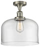X-Large Bell 1-Light Semi-Flush Mount, Brushed Satin Nickel, Clear