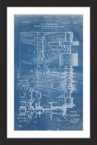 "Paper Clip 1899 Blueprint" Framed Painting Print