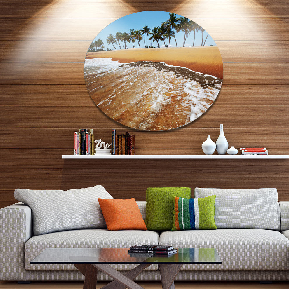 Beautiful Beach With Row Of Palms, Seashore Round Wall Art, 23"