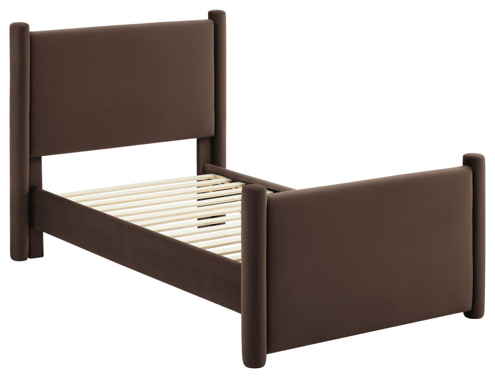 Rael Performance Velvet Twin Platform Bed, Chocolate Brown
