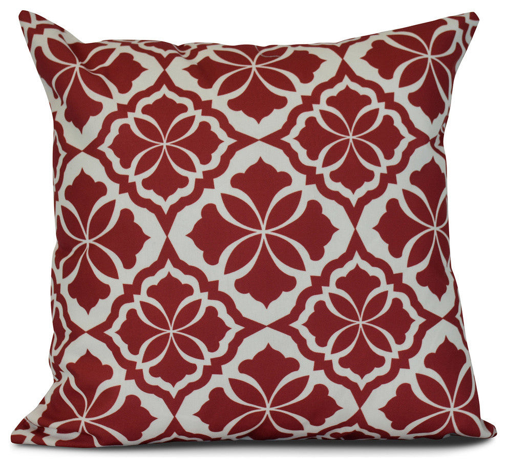 Ceylon, Geometric Print Pillow, Red, 18"x18"