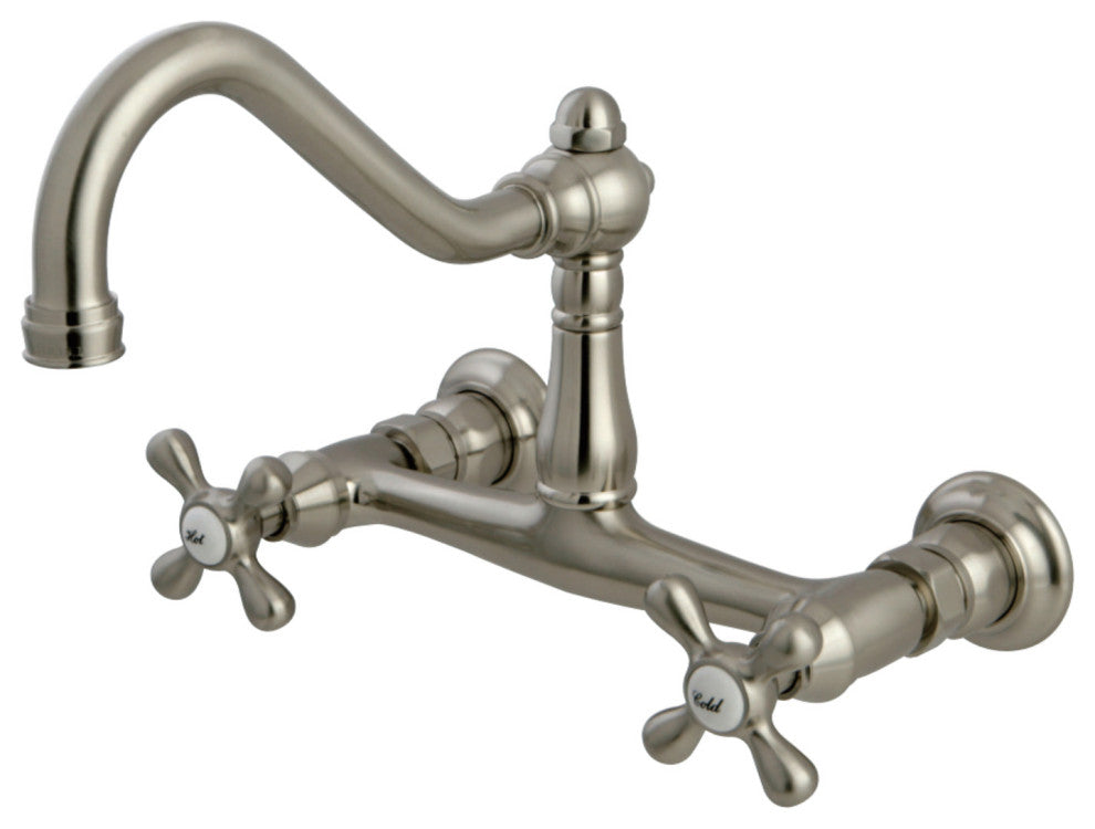 Kingston Brass 8" Center Wall Mount Bathroom Faucet, Brushed Nickel