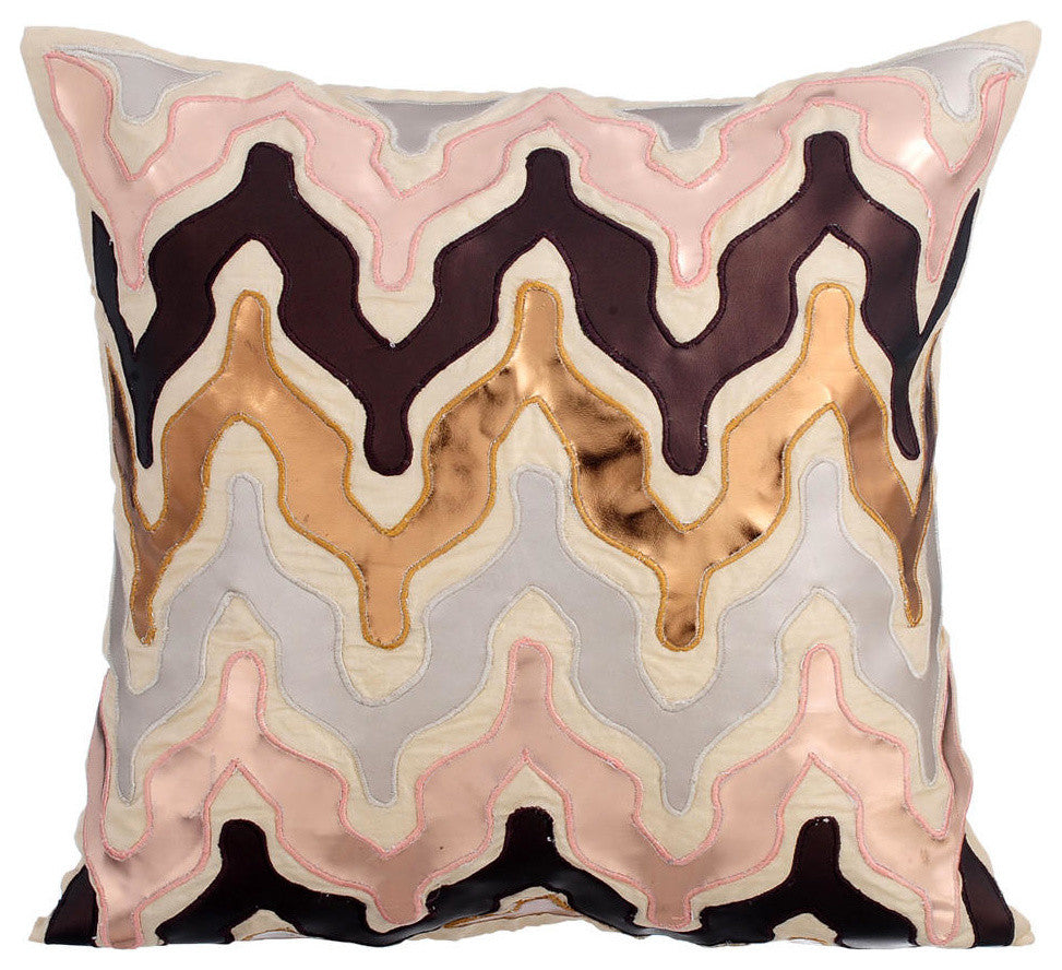 Brown Faux Leather Pillows 20"x20" Abstract Bed Lounge Pillow, Tea Party