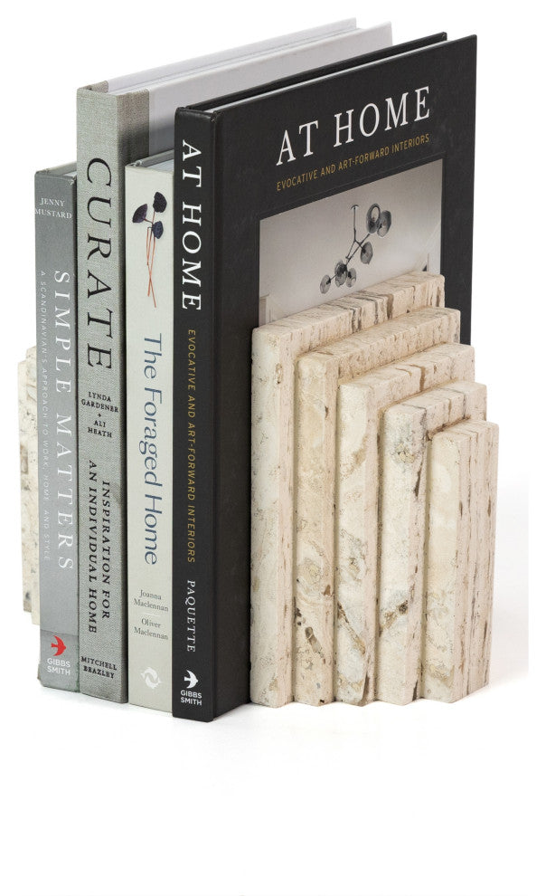 Stepped Bookends-White Travertine