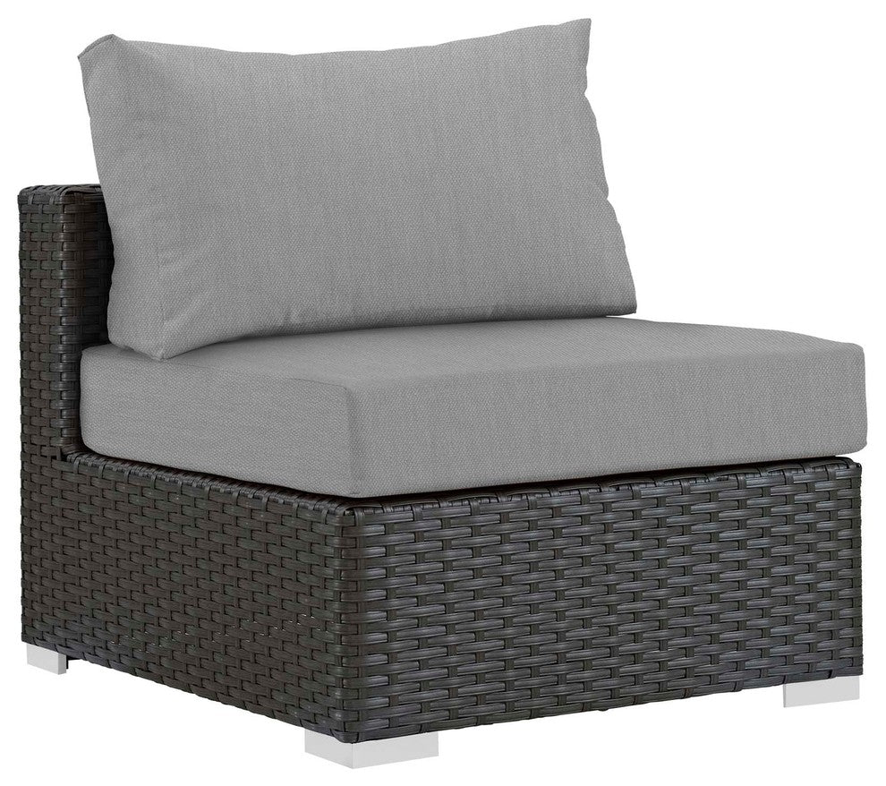 Modern Outdoor Sofa Middle Chair, Sunbrella Rattan Wicker, Gray