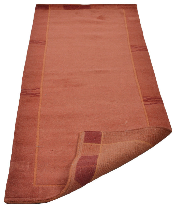 Hand Knotted Tibbati Wool Area Rug Contemporary Dark Orange