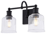 Northbrook 16" 2-Light Traditional Black Bathroom Vanity Fixture, Glass Shade, 2-Light