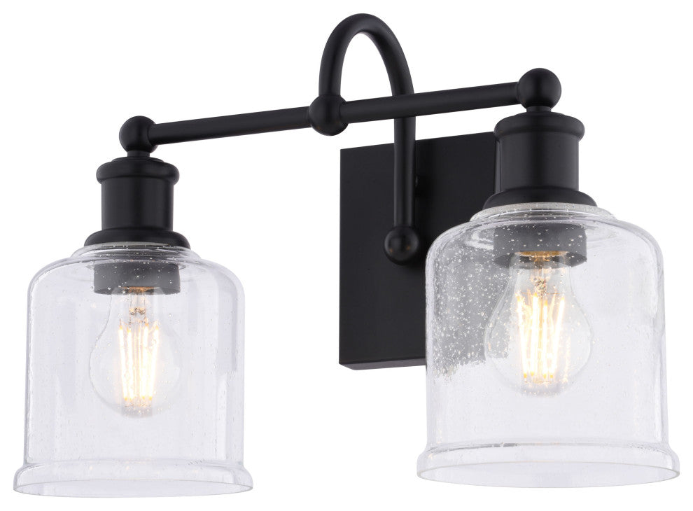 Northbrook 16" 2-Light Traditional Black Bathroom Vanity Fixture, Glass Shade, 2-Light
