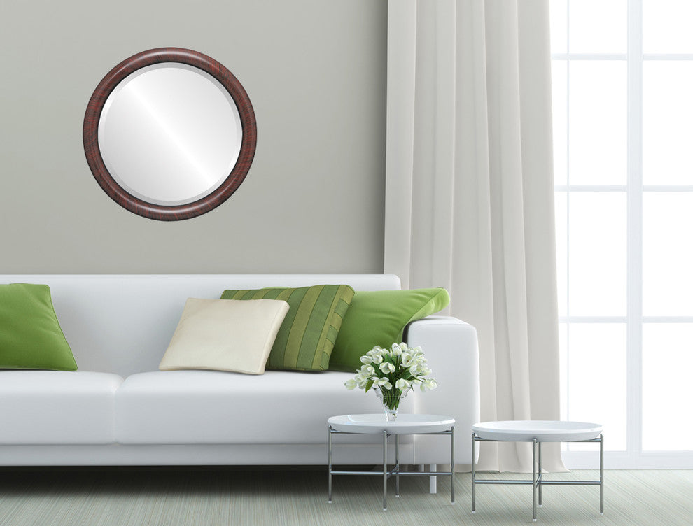 Pasadena Framed Round Mirror, Vintage Cherry, 19"x19"