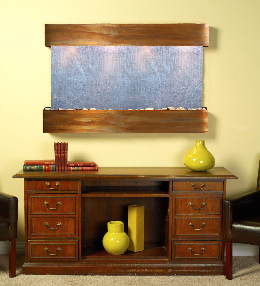 Sunrise Springs water fountain, Black Featherstone, Rustic Copper, Square