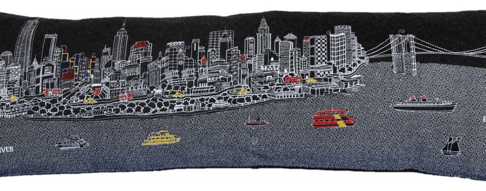 46" Black NYC Nighttime Skyline Lumbar Decorative Pillow