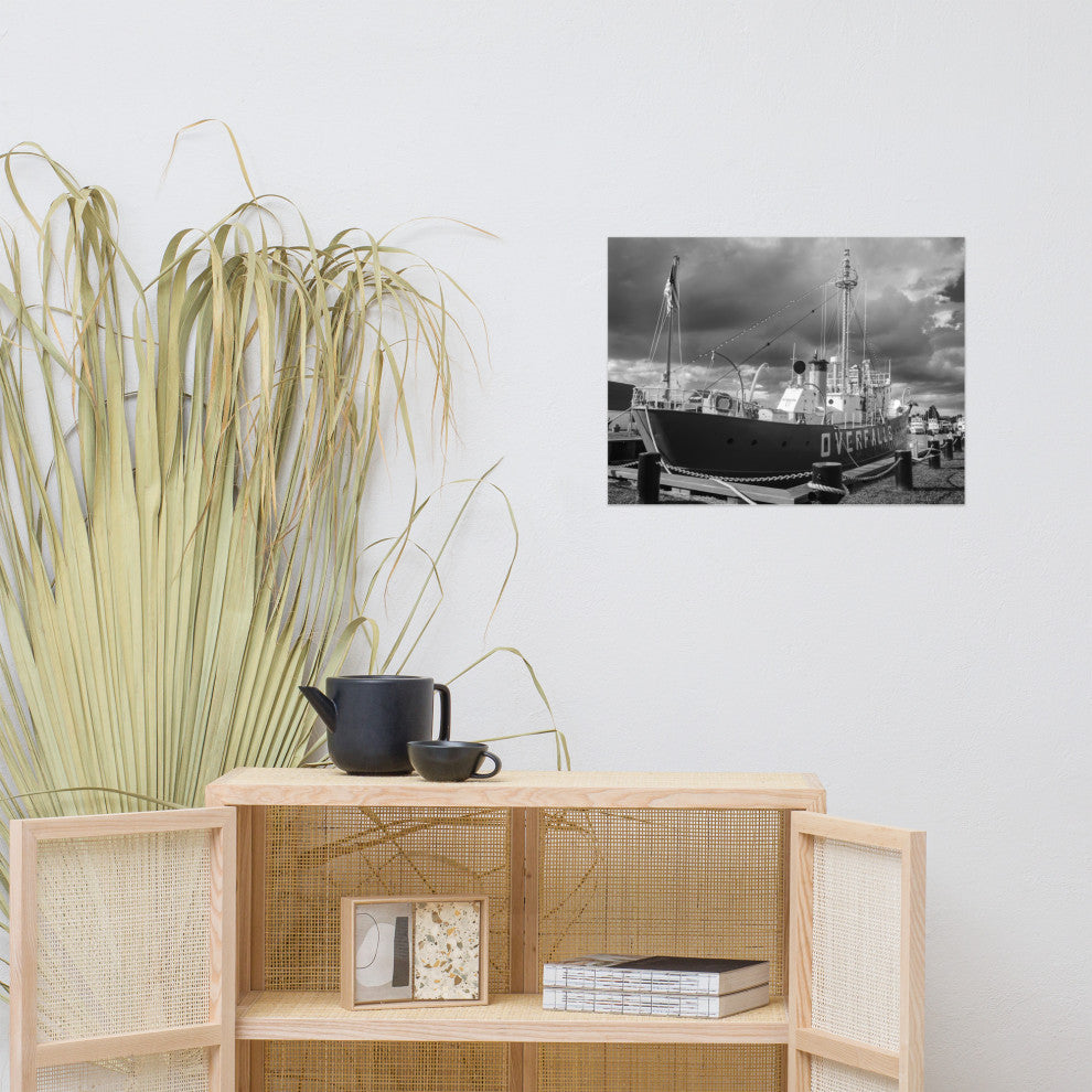 Overfalls Lightship Landscape Photo Black and White Unframed Wall Art Print, 18" X 24"