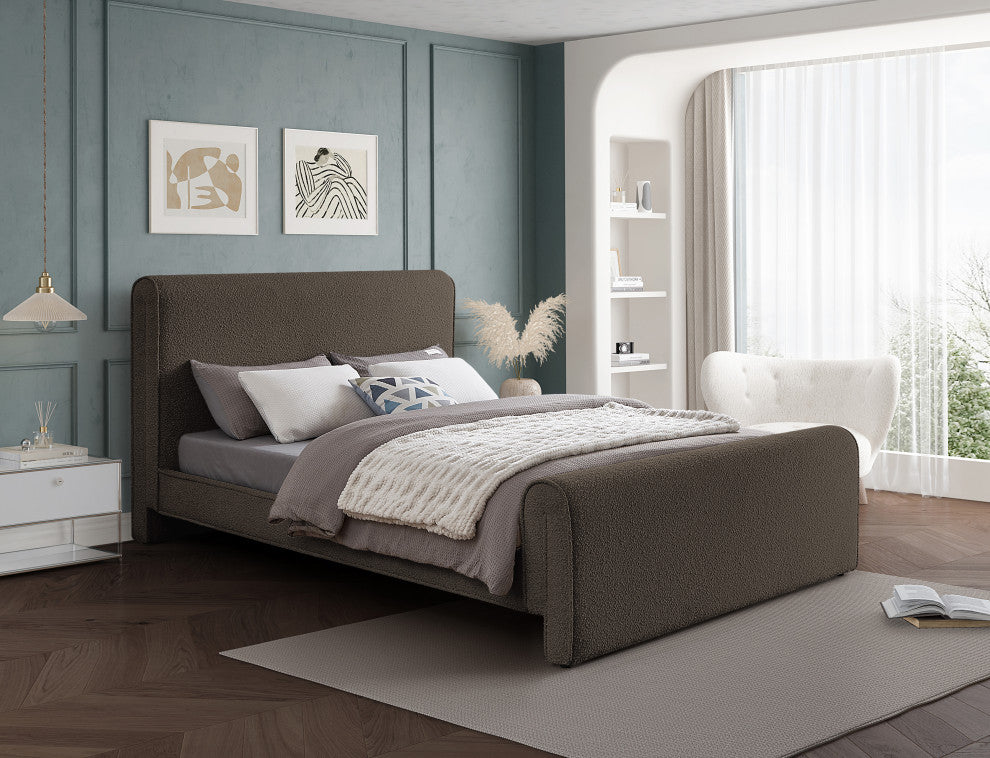 Stylus Black Boucle Fabric Full Bed, Brown, King