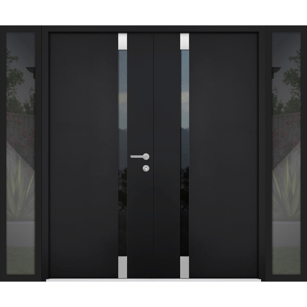 Exterior Prehungdouble Doors Cynex 6777 Black 2 Side Exterior Windows