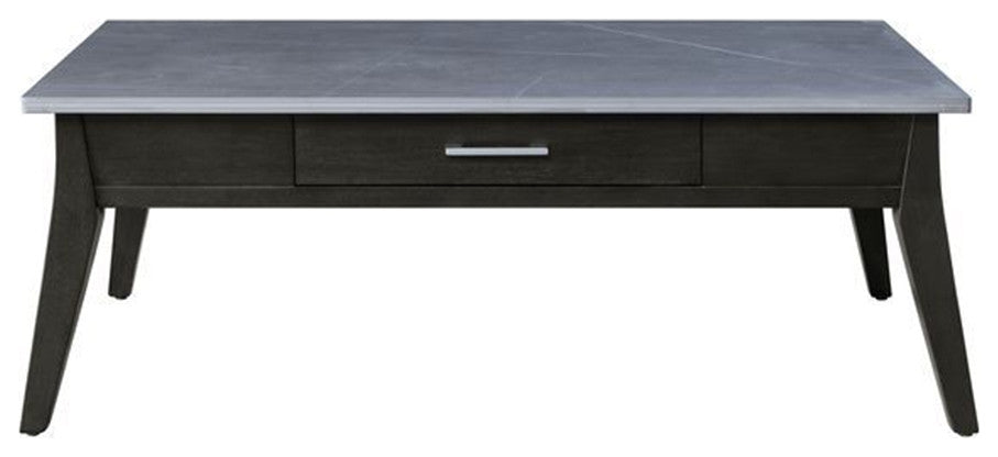 Benzara BM262101 Coffee Table With Marble Top and Angled Legs, Brown