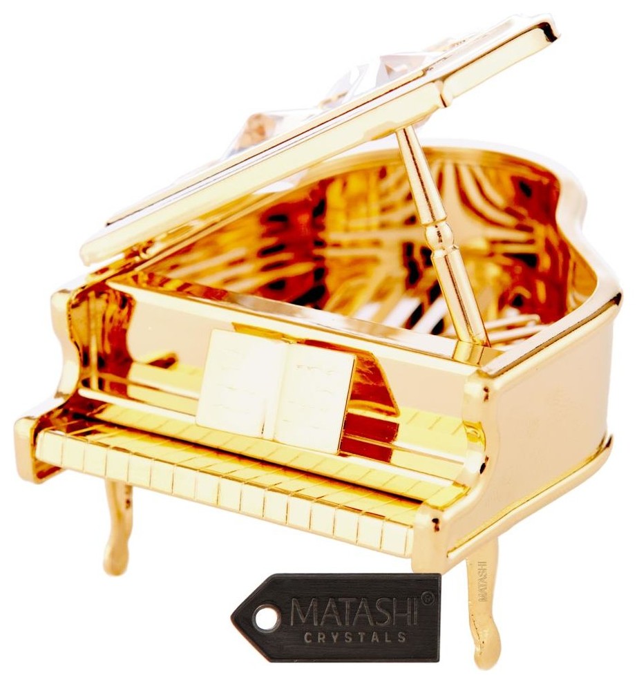 24K Gold Plated Crystal Studded Grand Piano Ornament