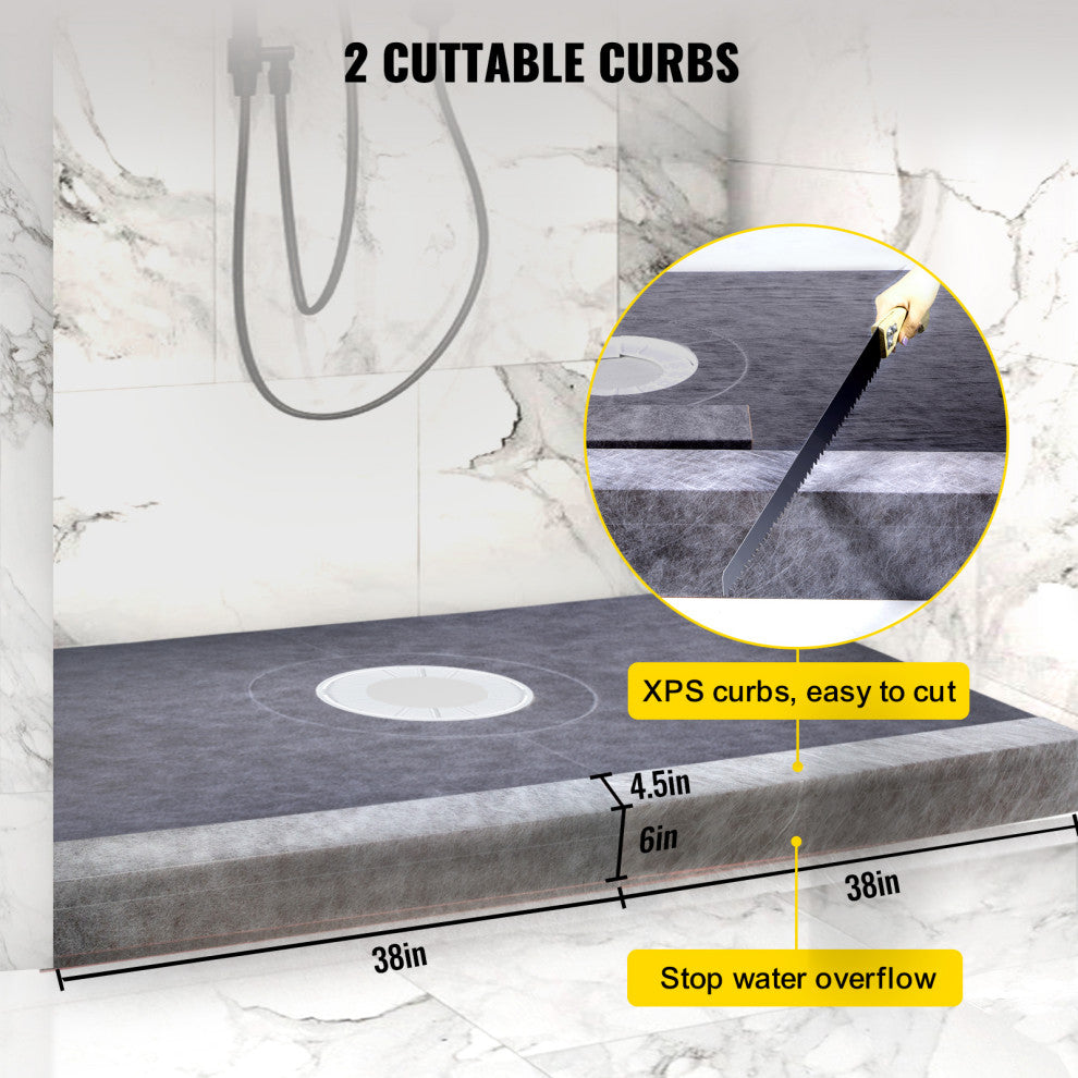 VEVOR Shower Curb Kit, Watertight Overlay With 4" Offset Bonding Flange, 38"x60"