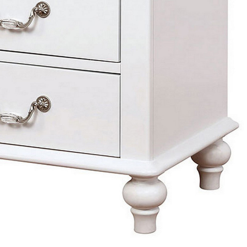Benzara BM241909 Nightstand With 3 Drawers and Built In USB Port, White