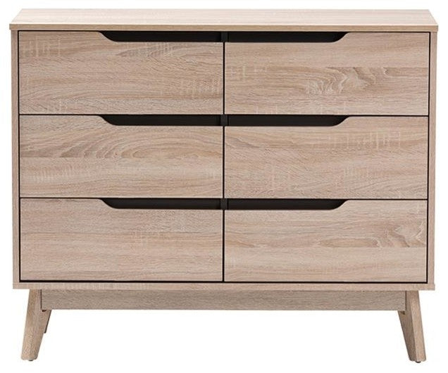 Fella Mid-Century Two-Tone Oak and Gray Wood 6-Drawer Dresser