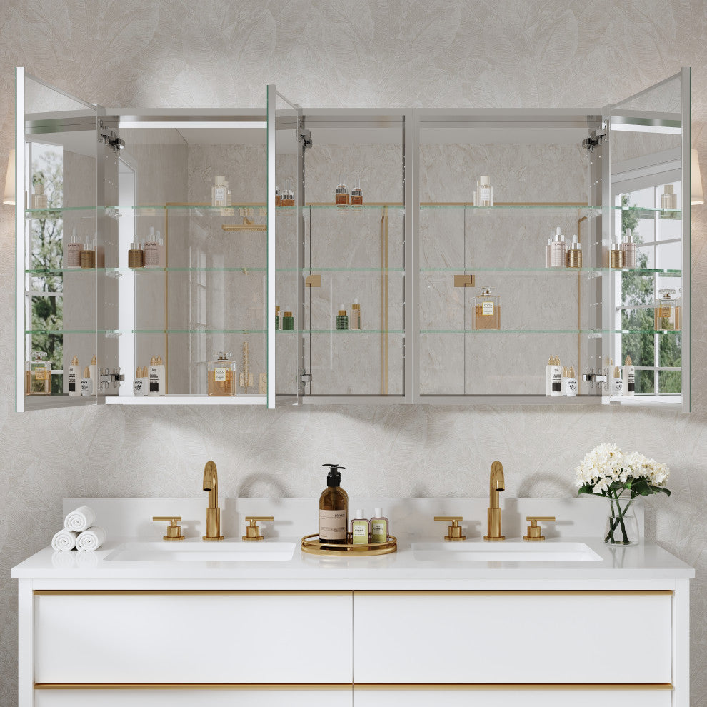 Recessed/Surface Mount Bathroom Medicine Cabinet, Reverse Installation, 52"x30"