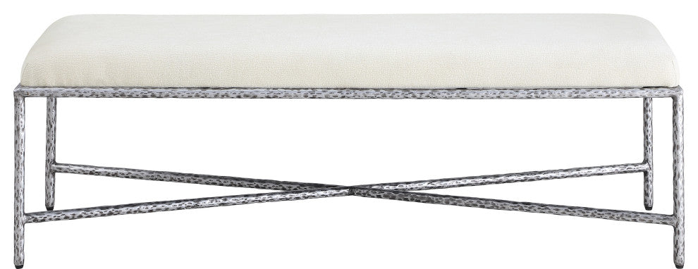 Valley Upholstered Bench, Cream, 54" W x 18" D, Silver, Chenille Fabric