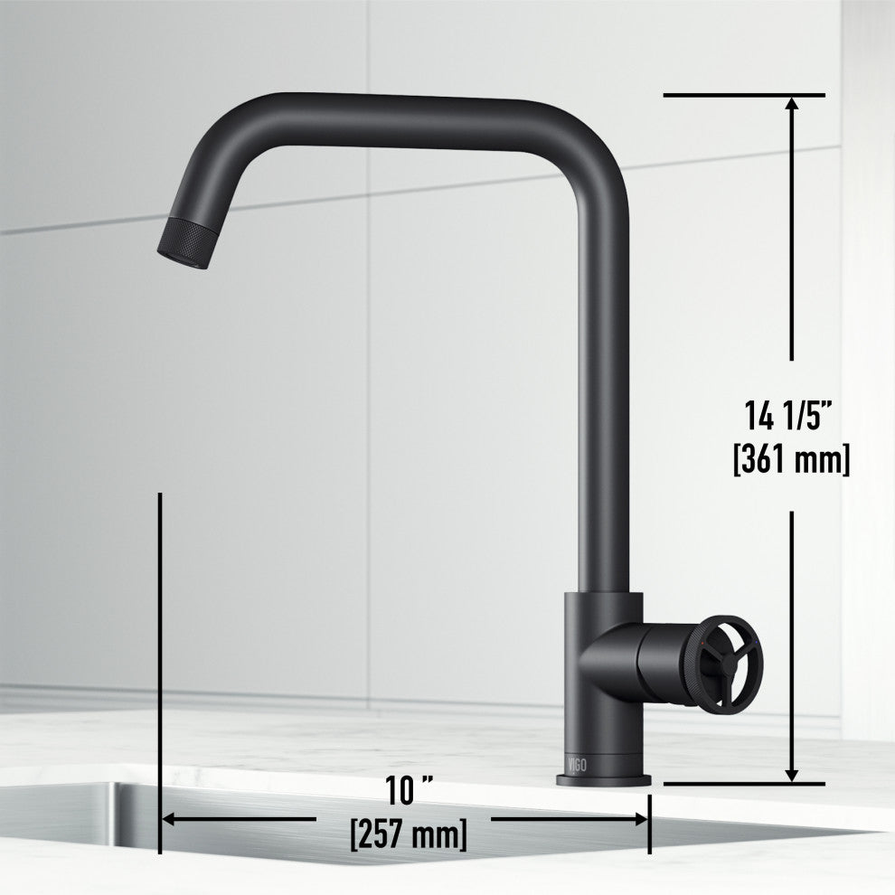 VIGO Cass Industrial 14" H Single Handle Kitchen Bar Faucet, Matte Black