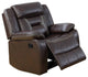 Benzara BM232625 37" Leatherette Glider Recliner With Pillow Arms, Dark Brown