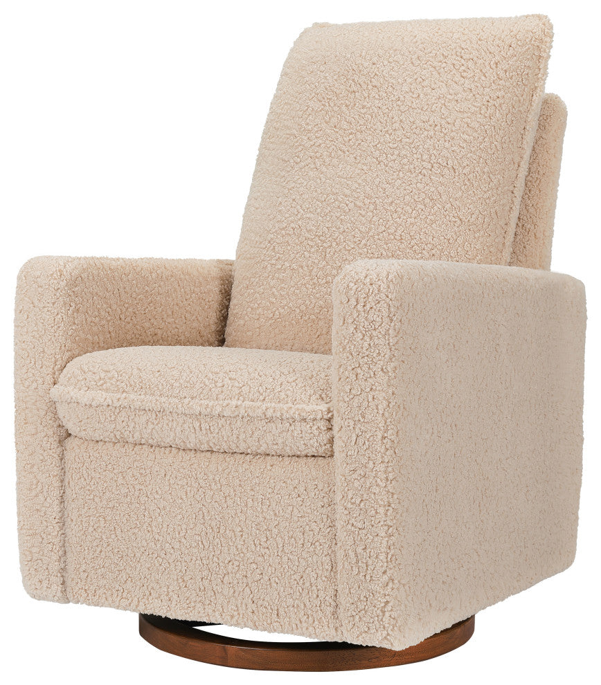 Cali Pillowback Swivel Glider, Boucle, Chai Shearling With Dark Wood Base
