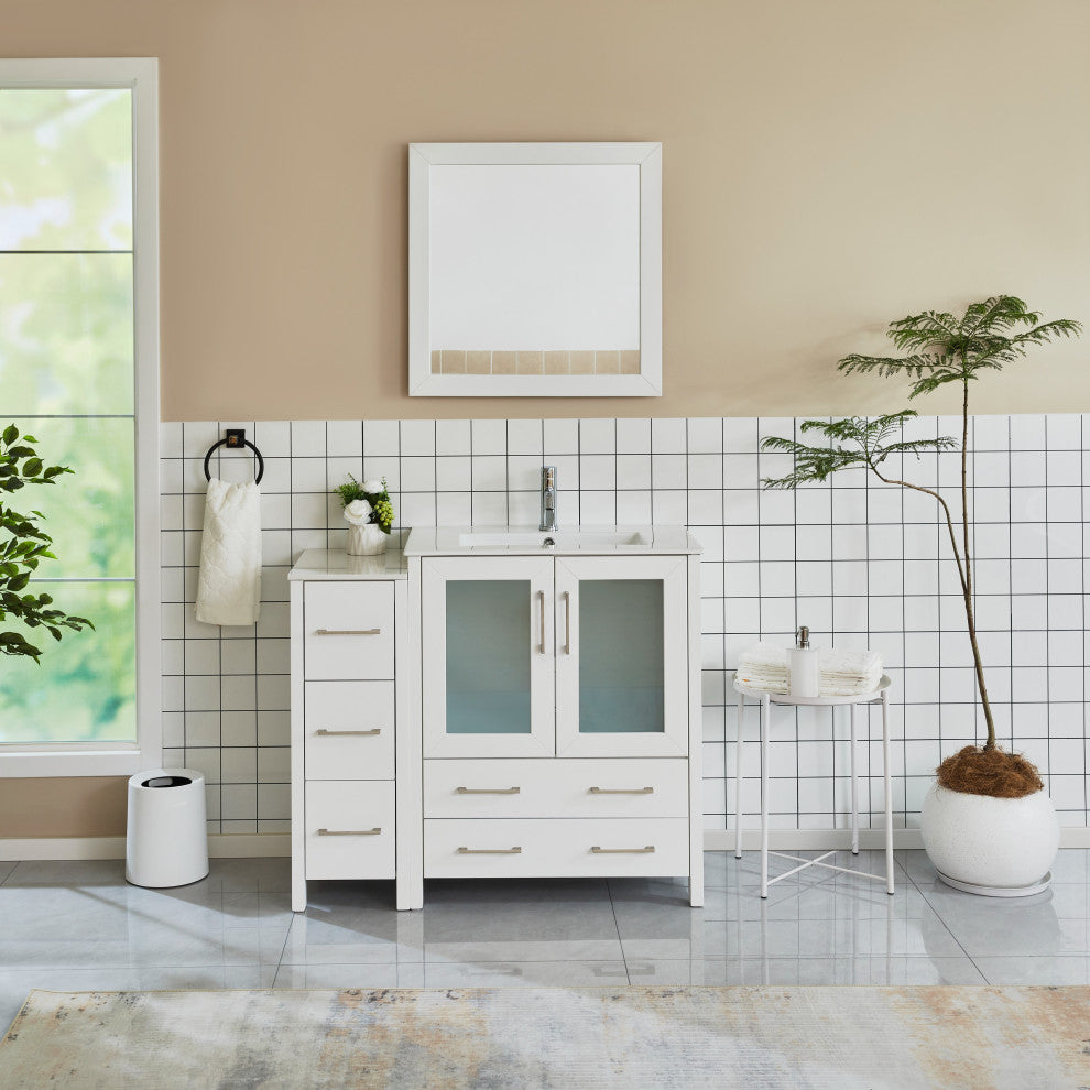 Vanity Art Single-Sink Vanity Set With Ceramic Top, 42", White