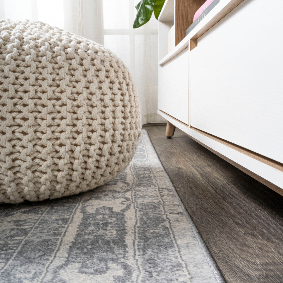 Modern Persian Medallion Light Gray/Ivory 6' Round Area Rug