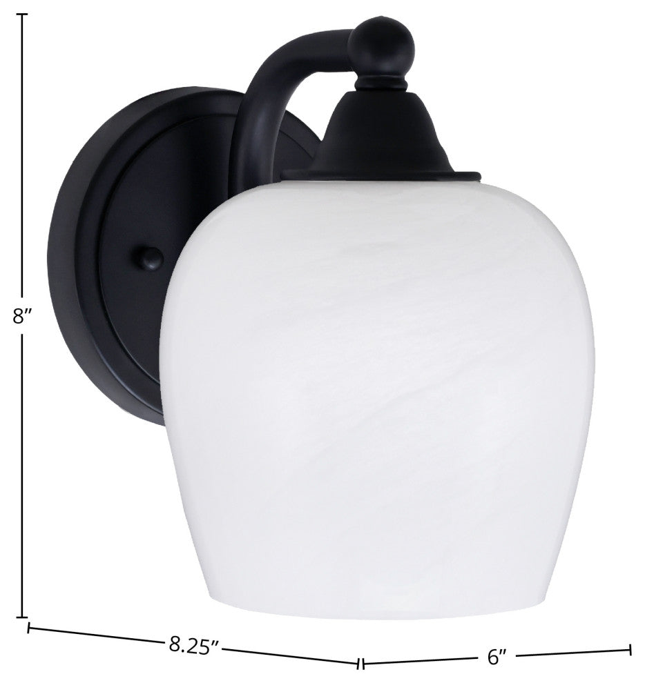 Paramount 1-Light Wall Sconce, Matte Black, 6" White Marble Glass