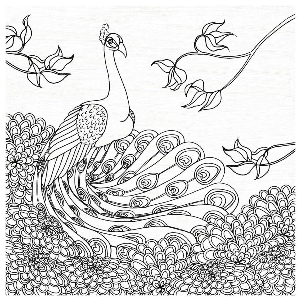 "Palace Peacock I Black and White" Digital Paper Print by Elyse DeNeige, 38"x38"