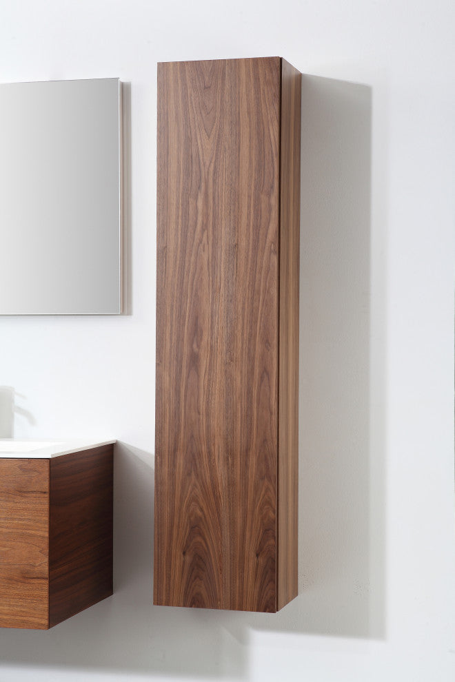 FIGURE Walnut Wall Mount Modern Bathroom Side Cabinet, 13"