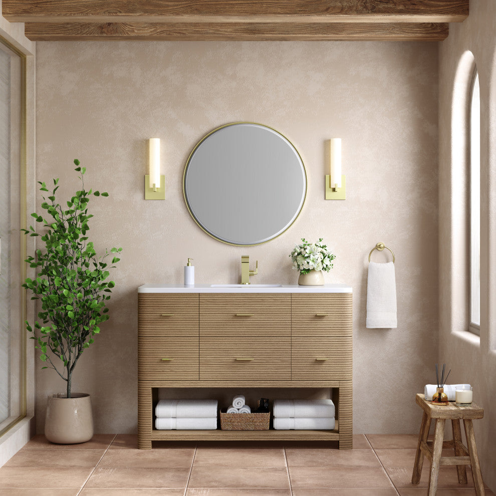 Lucian Bath Vanity, Pebble Oak, 48, White Zeus