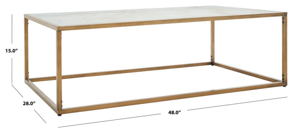 Safavieh Couture Brynna Rectangle Marble Coffee Table White/Bronze