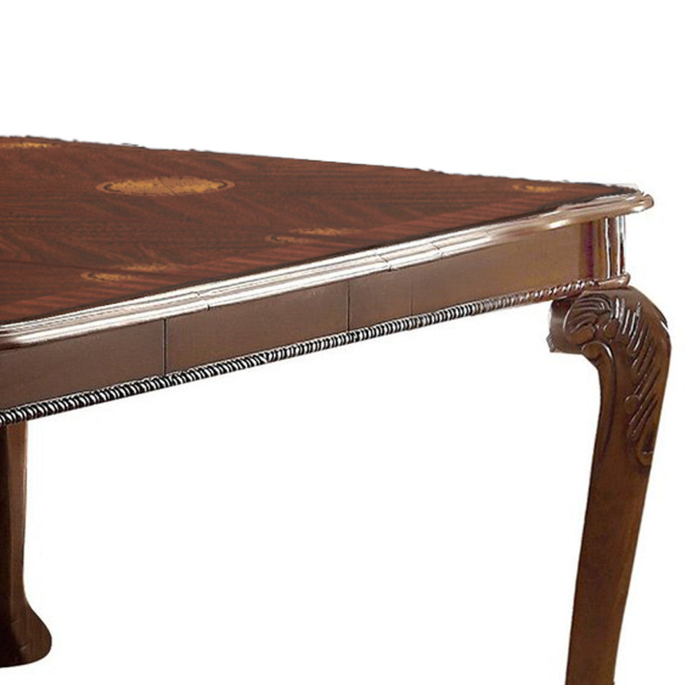 Benzara BM219908 Wooden Extendable Leaf Dining Table, Cabriole Legs, Dark Brown