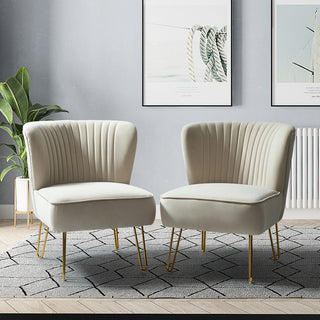 Upholstered Accent Side Chair With Tufted Back Set of 2, Tan