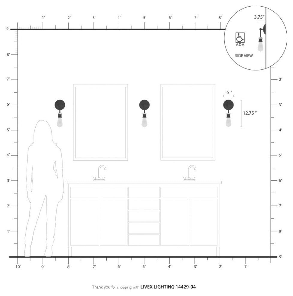 Lansdale 1 Light Black With Brushed Nickel Accents ADA Vanity Sconce